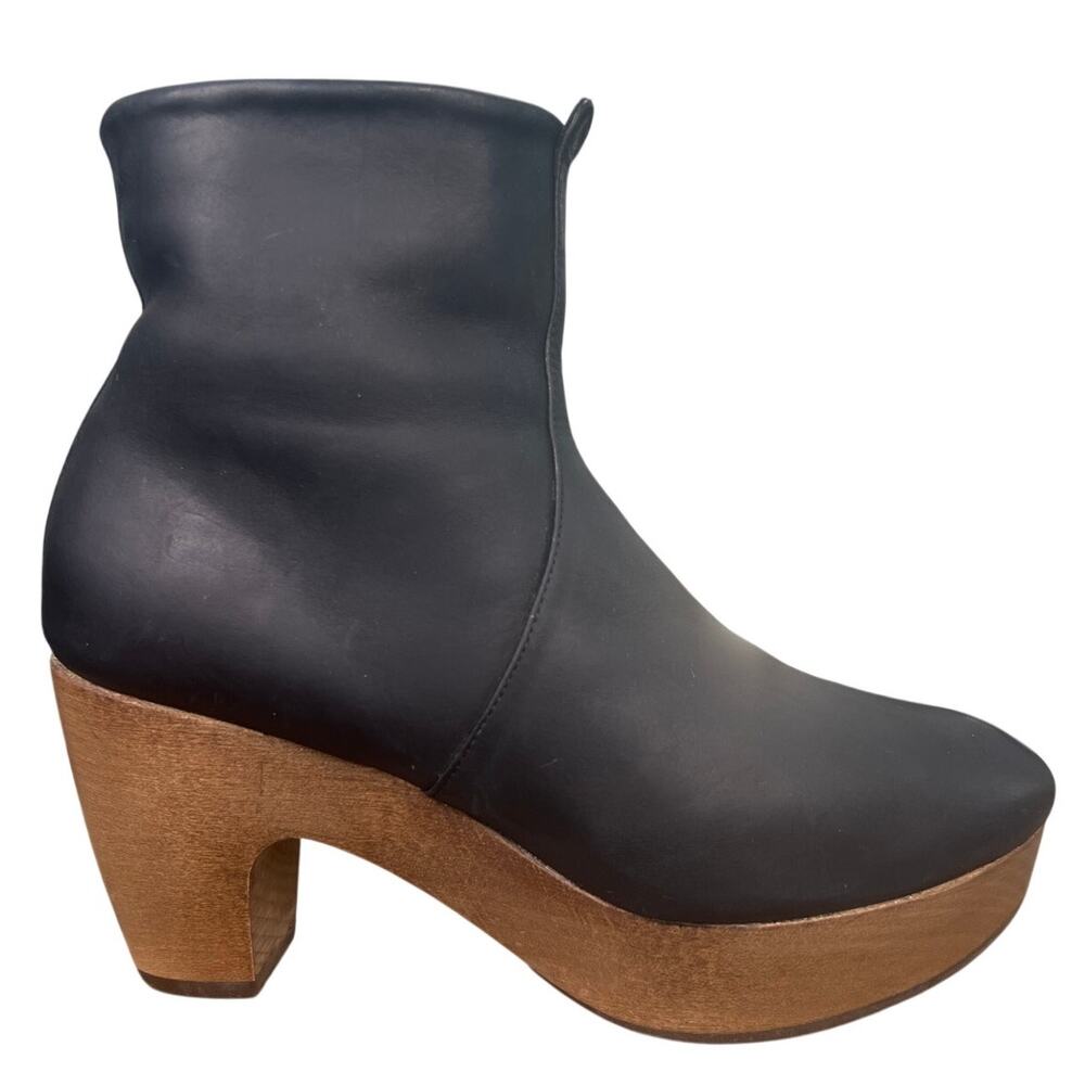 Coclico Tau Black Leather Shearling Lined Wooden Clog Boot Size US 7